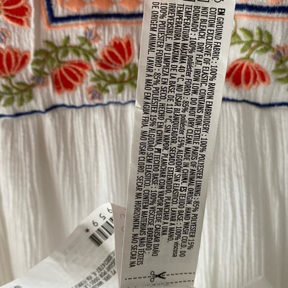 White Boho Flowy Embroidered Tunic Dress SZ M Peasant Prairie Cottagecore Beachy - Picture 5 of 6